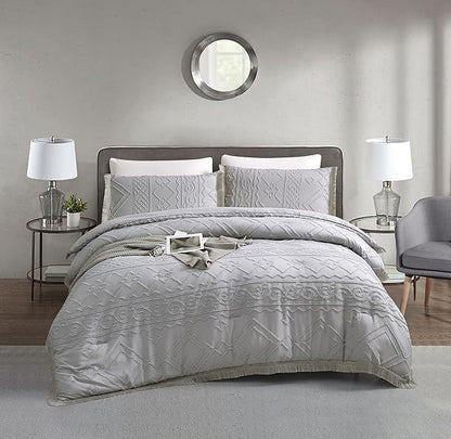 Boho King Size Comforter Set Grey 3 Pieces Tufted Tassel King Comforter Set Prime Lightweight Down Comforter King Size Gray Shabby Chic Boho Bedding Farmhouse Fluffy Comforter Bed Set Gift Choice