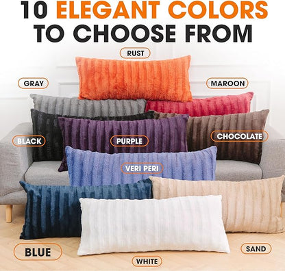 Cheer Collection Faux Fur Long Body Pillow - Accent Throw Pillow for Bed and Couch - Decorative Lumbar Pillow with Insert, Blue (18" x 40")