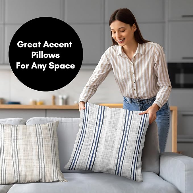 Americanflat 20x20 Throw Pillow with Sewn-in Insert - All-in-One Decorative Pillows - No Cover Needed - Soft and Durable Cushion for Bed or Sofa - Polyester - Navy Blue and White