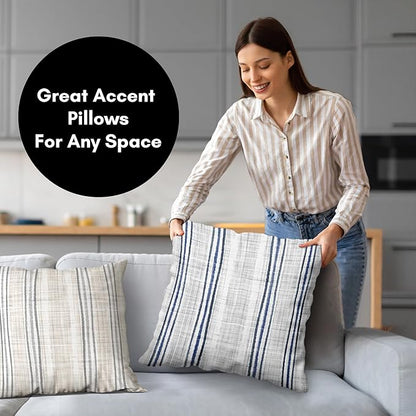 Americanflat 20x20 Throw Pillow with Sewn-in Insert - All-in-One Decorative Pillows - No Cover Needed - Soft and Durable Cushion for Bed or Sofa - Polyester - Navy Blue and White