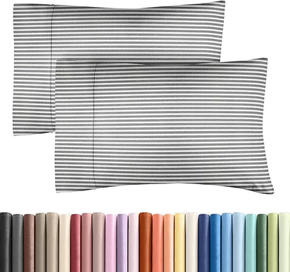 King Pillow Cases Set of 2 - Ultra Soft Hotel Quality Pillowcase Covers - Comfy, Cozy & Wrinkle Free - Shrinkage and Fade Resistant - Machine Washable Pillow Protectors - 2 Piece Set - Grey Stripes 2