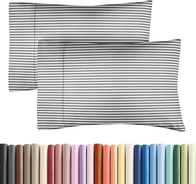 Queen Pillow Cases Set of 2 - Ultra Soft Hotel Quality Pillowcase Covers - Comfy, Cozy & Wrinkle Free - Shrinkage and Fade Resistant - Machine Washable Pillow Protectors - 2 Piece Set - Grey Stripes 2