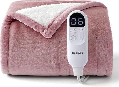 Bedsure Heated Blanket Throw Blanket - Fast Heating Electric Blanket, Soft Flannel Heated Throw with 4 Time Settings, 6 Heating Settings, Warm Gifts for Girls Women Grandma (50x60 inches, Pink)