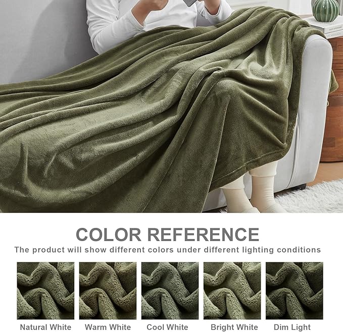 Hansleep Fleece Moss Green Throw XL Blanket, Super Soft Flannel Fuzzy Plush Cozy Blanket for All Seasons, Moss Green, Throw XL 50x70 Inches