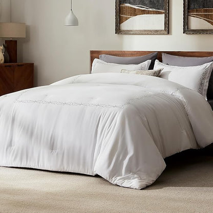 SLEEP ZONE Fall King Comforter Set, Luxury Hotel Collection Comforter, 3 Pieces Fluffy Lightweight Down Alternative Duvet Insert with Embroidered Stripes (Elegant Scroll, King)