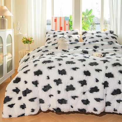 chovy Faux Fur Plush Tie-Dyed Cow Print Comforter Sets Twin/Full Size - Ultra Soft Shaggy Flannel Velvet Fluffy Fuzzy 3PC Bedding Set （Comforter x 1 Pillowcases x 2）