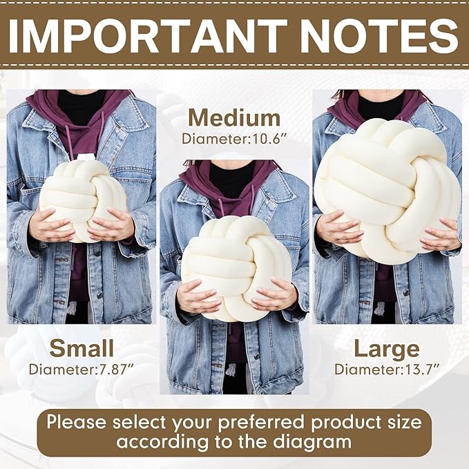 Namalu 2 Pieces Knot Ball Pillows Round Plush Aesthetic Cushion Pillows Soft Stress Relieving Cute Decorative Knotted Pillows for Kids Bed Sofa Bedroom Decor (Cream White, 7.87 Inches)