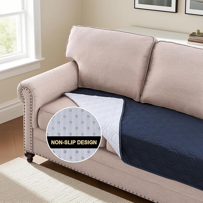 PrinceDeco 100% Waterproof Blanket Dog Bed Cover with Non-Slip Back Pet Blanket for Furniture Bed Couch Sofa (32x62 Inch, Navy)