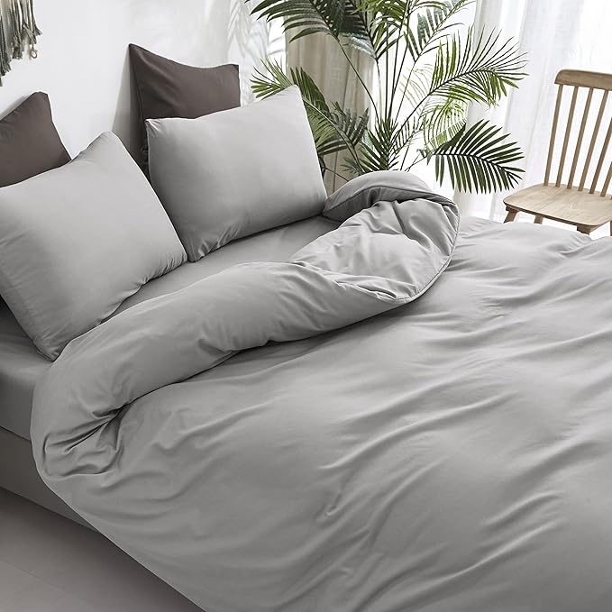 Cottonight Silver Grey Comforter Sets Queen Light Grey Bedding Comforter Set Plain Gray Blanket Quilts Soft Breathable Modern Silver Gray Bedding Set for Women Men Adults Teens