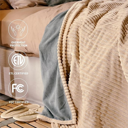Heated Blanket King Size 100"x90",ETL Certification-6 Heating Levels Electric Blanket&1-10 Hour Auto Off,Heating Blanket with Dual Controller (Beige)