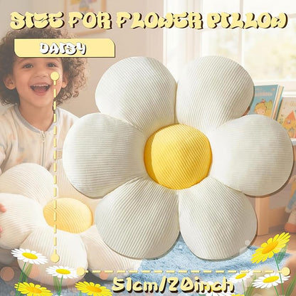 White Flower Pillow 20 inch Daisy Flower Shaped Pillow Aesthetic Decor Soft Plush Pillows Floor Seat Cushion Pillows for Sofa Bed Chair Couch