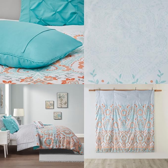 Intelligent Design Complete Bed In A Bag Casual Boho Comforter with Sheet Set Decorative Pillow, All Season Bedding Set, Twin XL, Vinnie Aqua 6 Piece