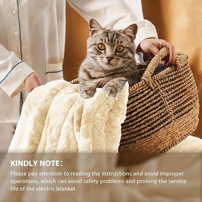 Homemate Heated Blanket Electric Throw - 50"x60" Heating Blanket Throw 1/2/4/6/8 Hours Auto-Off 10 Heat Levels Over-Heat Protection Luxury Faux Fur Sherpa ETL Certification