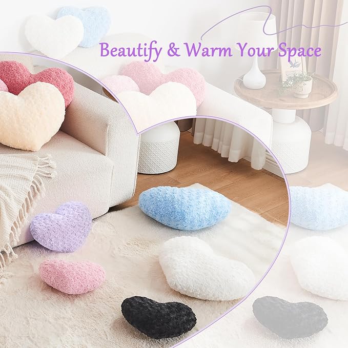 Heart Pillow Purple Throw Pillows, Soft and Fluffy Decorative Pillows for Bed Couch Chair, Cute Heart Shaped Room Decor for Valentine Anniversary Birthday Halloween Christmas (Small, 13"x10")