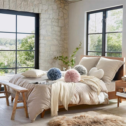 Ashler Plush Round Pillows, Ball Throw Pillow with Handle, Faux Fur Luxury Soft Decorative Cushion, Modern Home Decor Fluffy Round Pillow for Sofa, Bed, Chair, Light Pink, 9 x 9 inch