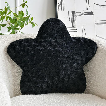 Star Pillow, 14.9" Star Shaped Plush Pillow for Couch Bed Sofa, Cute Decorative Throw Pillows with Soft Faux Fur Room Decor for Bedroom Living Room (Black)
