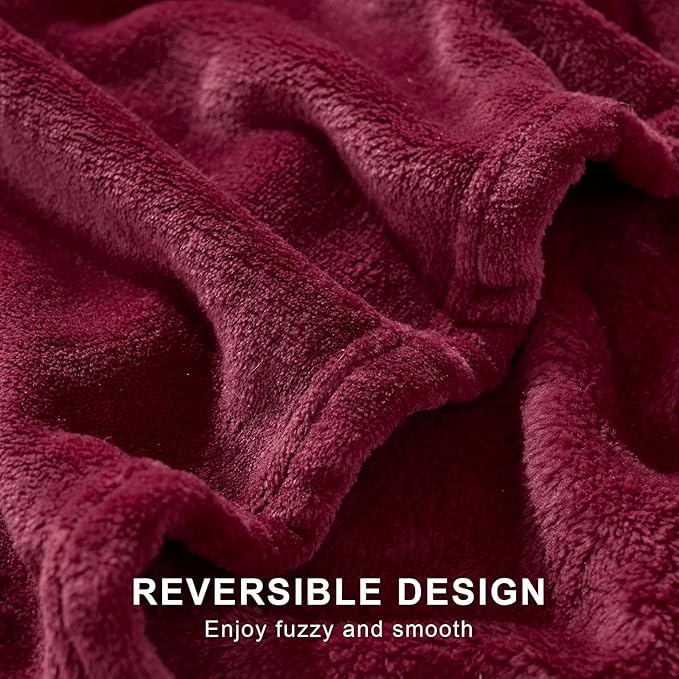 Hansleep Fleece Burgundy Red Queen Blanket, Super Soft Flannel Fuzzy Plush Cozy Blanket for All Seasons, Burgundy Red, Queen 90x90 Inches