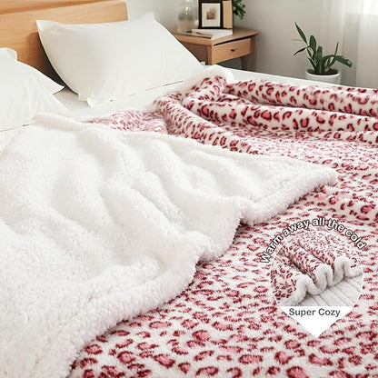 Electric Heated Blanket Throw Size 50"×60" with 9 Heating Levels & 1-10 Hs auto Off, Heating Throw Double Sided Sherpa, Energy Efficient, Machine Washable, Leopard Print Pink & White