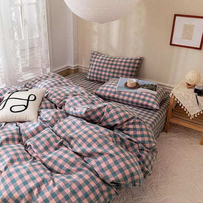 mixinni Plaid Comforter Set Twin XL - 3 Piece Soft Geometric Checkered Comforter with 2 Pillow Shams, Modern Gingham Pattern Bedding Set for All Season, Breathable & Soft Cozy (Pink, Purple, Blue)