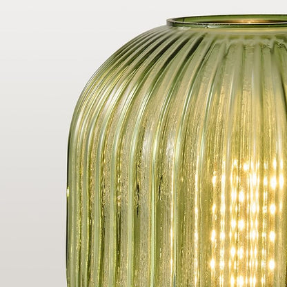 Mid Century Modern Table Lamp: Vintage Green Ribbed Glass Globe Dimmable Plug in Small Bedside Lamps - Cute Brass Gold Side Table Lamp Nightstand Light for Bedroom Entryway Office Desk Living Room