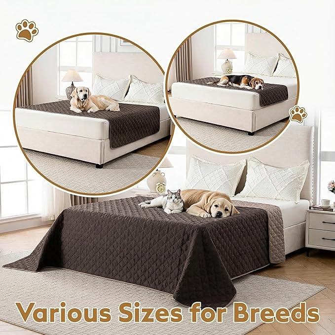 Waterproof Dog Blanket, Couch Cover for Dogs Washable, Reversible Dog Bed Cover, Couch Furniture Protector. (Dark＆Light Brown, 68 X 82 Inch - 1 Pack)