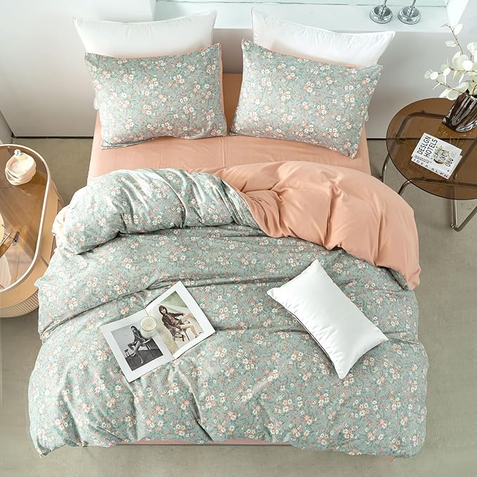 Floral Queen Comforter Set Soft Cute Floral Bedding Comforter Sets Garden Style Flower Print Botanical Flowers Queen Comforter Set for All Seasons 1 Comforter and 2 Pillowcases