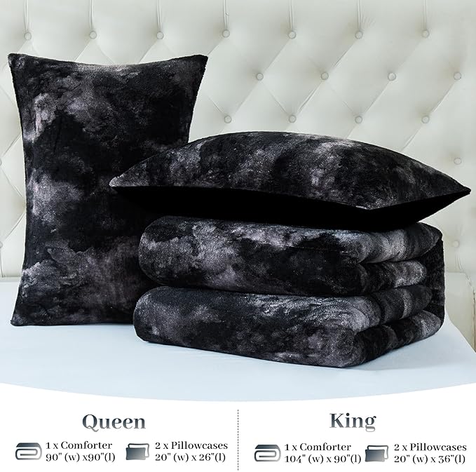 YIYEA Fluffy Queen Size Comforter Set, Luxury Faux Fur Comforter, Ultra Soft Plush Fuzzy Velvet Bedding Comforter Sets for Fall Winter, Cozy Warmth, No Shedding, 3PC, Queen