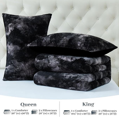 YIYEA Fluffy Queen Size Comforter Set, Luxury Faux Fur Comforter, Ultra Soft Plush Fuzzy Velvet Bedding Comforter Sets for Fall Winter, Cozy Warmth, No Shedding, 3PC, Queen
