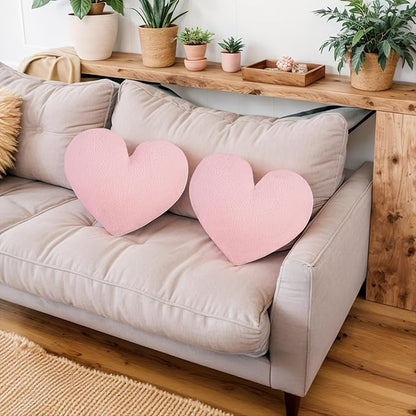 2 Pcs Pink Heart Pillow Decorative Throw Pillows 16-inch Cute Soft Fluffy Heart Shaped Pillows for Women Valentine Anniversary Bed Couch Bedroom Living Room Decor Aesthetic (Light Pink, 16"x13.78")