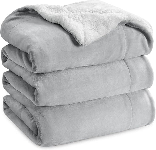 Bedsure GentleSoft Sherpa Fleece Blankets King Size for Bed - Thick and Warm Throw for Women and Men, Soft Fuzzy Plush King Blanket for Winter, Non-Heated, Light Grey, 108x90 Inches