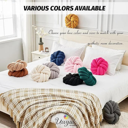 Uvvyui Knot Pillows, 14 Inch Decorative Throw Pillows Round Pillows Cushion, Soft Handmade Knotted Ball Pillow Plush Cushion Home Decor for Bed Couch Living Room (Black, 14 Inch)