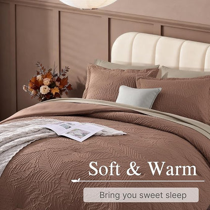Geniospin Twin Comforter Set - 5 Pieces Brown Textured Bed in Bag, Twin Bedding Sets with Comforter, Sheets, Pillowcases & Shams，All Season Brown Bedding