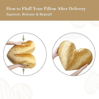 AELS Heart Shaped Pillow, 20 Inches Heart Decorative Throw Pillows, Velvet Love Cute Pillows, Valentines Day Decorations, Wedding Decor, Living Room Bedroom Nursery Decor, Golden