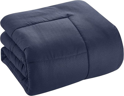 Queen Comforter Set 8 Piece Bed in a Bag with Bed Skirt, Fitted Sheet, Flat Sheet, 2 Pillowcases, 2 Pillow Shams, Queen, Greek Key Navy