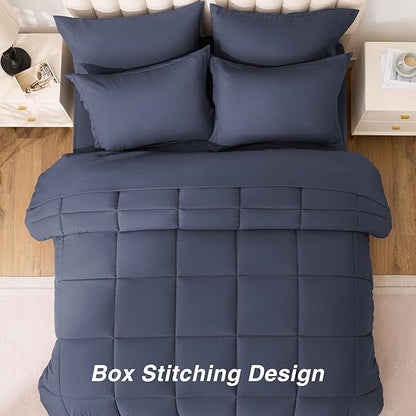 Love's cabin Full Comforter Set Indigo Blue, 7 Pieces Full Bed in a Bag, All Season Bedding Sets with 1 Comforter, 1 Flat Sheet, 1 Fitted Sheet, 2 Pillowcase and 2 Pillow Sham