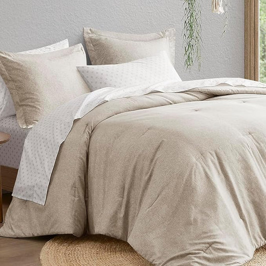 Comfort Spaces Twin XL 5 Pieces Comforter Set, Boho Bed Sets, Farmhouse Bedding Sets with Comforter, Gift Bed in a Bag with Comforter, Sheets, Pillowcases, and Shams, Twin XL, Taupe