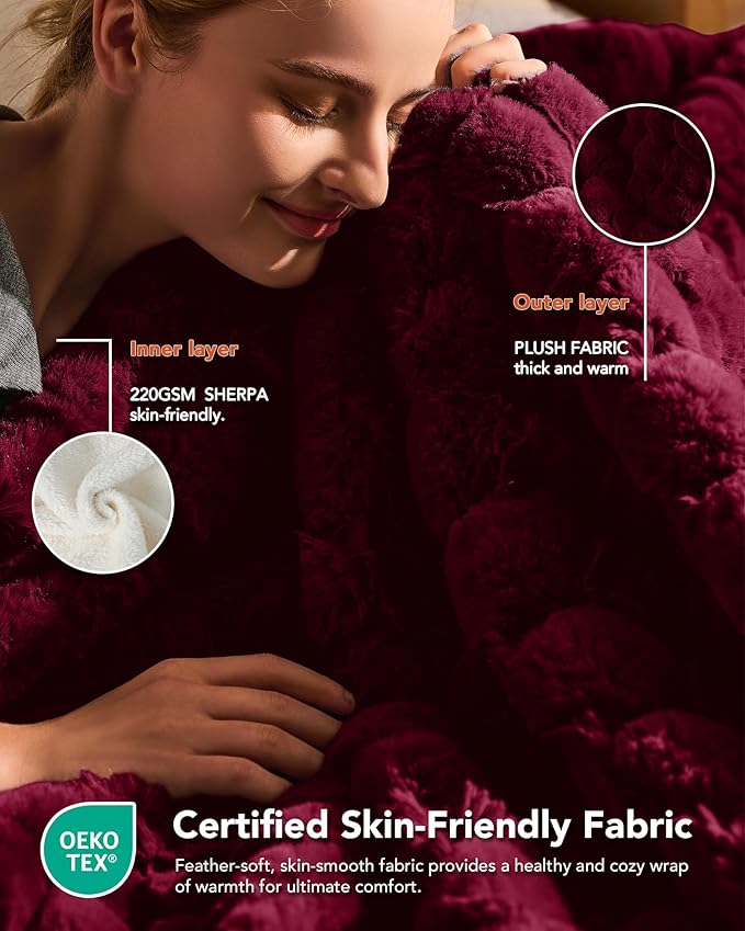 Homemate Heated Blanket Electric Throw - 50"x60" Heating Blanket Throw 4 Hours Auto-Off 10 Heat Levels Over-Heat Protection Luxury 800 GSM Faux Fur 200 GSM Sherpa ETL Certification