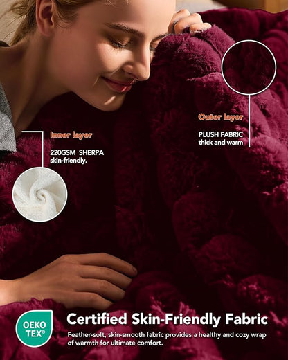 Homemate Heated Blanket Electric Throw - 50"x60" Heating Blanket Throw 4 Hours Auto-Off 10 Heat Levels Over-Heat Protection Luxury 800 GSM Faux Fur 200 GSM Sherpa ETL Certification