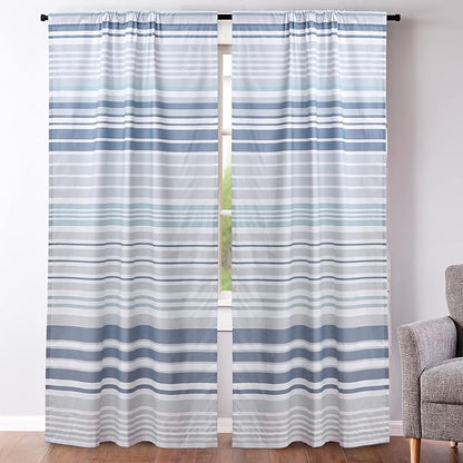 Levtex Home - Truro - Drape Panel/Curtain (55x84in.) with Rod Pocket - Boho Floral in Orange Teal Red Blue - 55x84in. - Set of 2 - Poly/Cotton