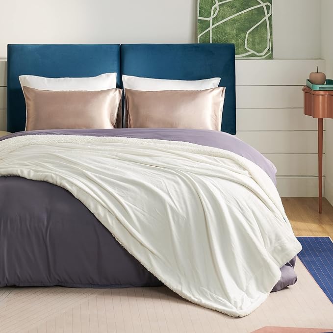 Bedsure GentleSoft Sherpa Fleece Blankets Queen Size for Bed - Thick and Warm Throw for Women and Men, Soft Fuzzy Plush Queen Blanket for Winter, Non-Heated, Cream, 90x90 Inches