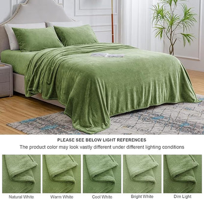 BEDELITE Flannel Sheets Full Size Green - Super Soft Fleece Sheets Set Fluffy Extra Plush, 4 Piece(Include Fitted Sheet, Flat Sheet, 2 Pillowcases)