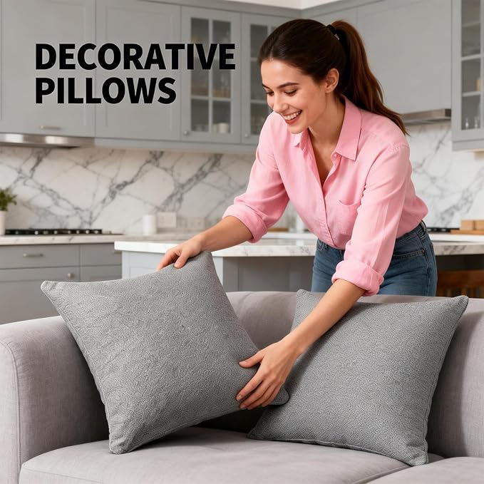 Decorative Couch Pillow Covers SofaThrow pillows with inserts included Bohemian-Style Country Cushion Cover Suitable for Beds, Sofas, Living Rooms, and Home Decor 2pack 18X18 inch.(Seagull Grey)