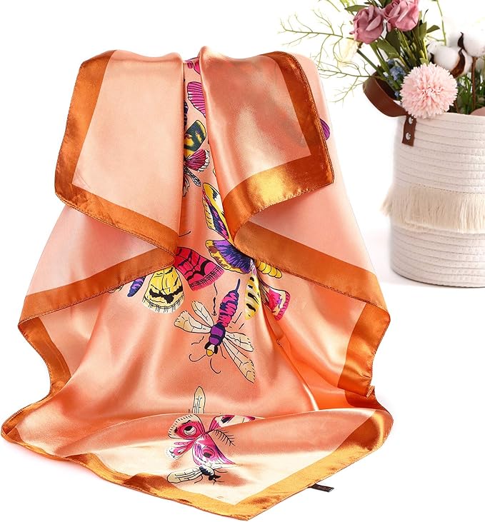 AWAYTR 35” Satin Large Square Head Scarves - 4PCS Silk Like Neck Scarf Hair Sleeping Wraps Satin Silk Scarfs for Women