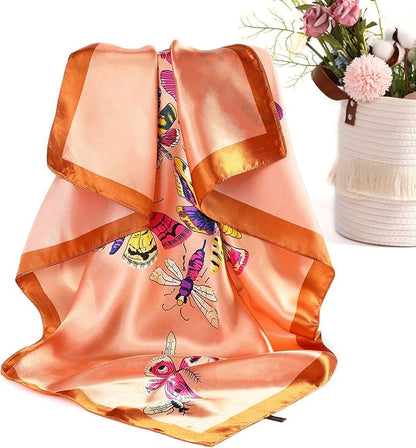 AWAYTR 35” Satin Large Square Head Scarves - 4PCS Silk Like Neck Scarf Hair Sleeping Wraps Satin Silk Scarfs for Women