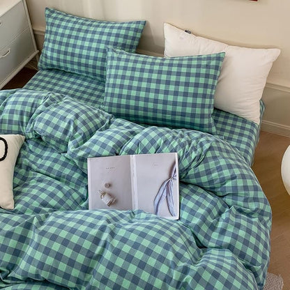 HighBuy King Comforter Set Turquoise Gingham Comforter for Women Men,Modern Geometric Plaid Comforter Set Fluffy Soft Grid Gingham Bedding Set Checkered Pattern Comforter with 2 Pillowcases