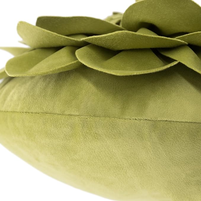 Decorative Throw Pillow 3D Flower Round Pillow Accent Handmade Cushion with Insert for Couch Bed Home Decor 14 Inch Green