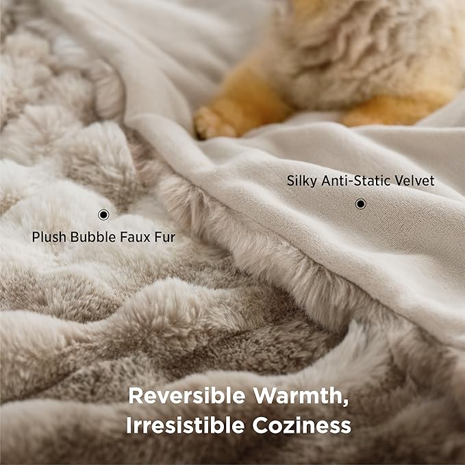 Bedsure GentleSoft Fluffy Fuzzy Tie-dye Taupe Throw Blanket for Bed, Soft Cozy Fleece Faux Fur Blanket for Couch, Taupe Room Decor Minky Velvet Sofa Cover, Women Gifts Thick Warm Plush Winter Bedding