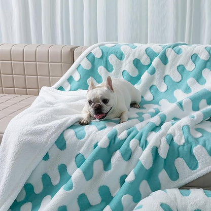 Waterproof Pet Blanket,Dog Bed Covers Couch Sofa Stylish Jacquard Pets Throw Blankets for Puppy Cats Washable Reversible Furniture Protection Covers (Blue Wave,S)