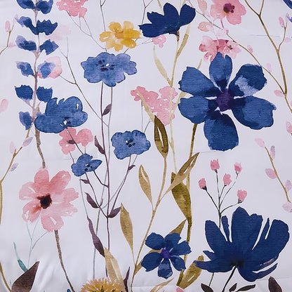 Anibedding Blue Floral Comforter Set King Size, 8 Piece Botanical Flower Bed in a Bag, Reversible Design Comforter, Soft Microfiber Complete Bedding Sets for All Season (Blue,90"x104")