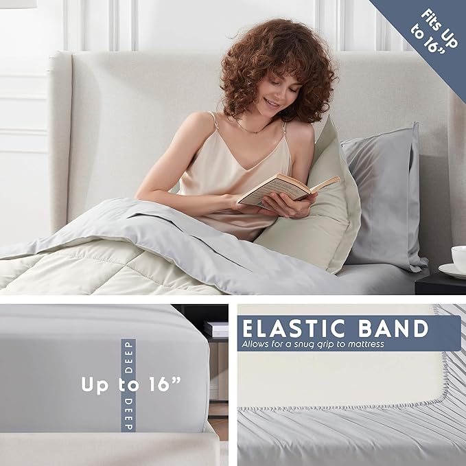 Nestl 5 Piece Twin Comforter Set – Off White Reversible Bed in a Bag – Complete Twin Size Bedding Set with Sheets, Pillowcase and Sham